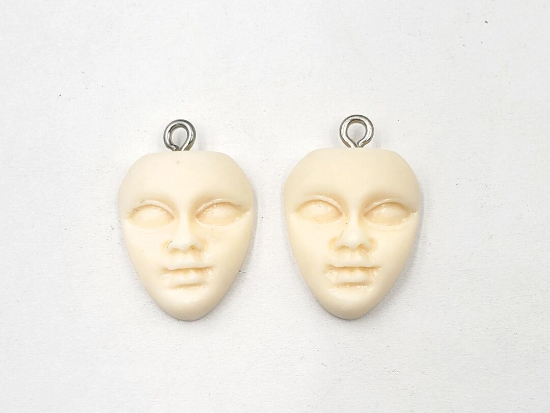 2 Ivory Colored Resin Face Charms - 22-26-10 - Etsy
