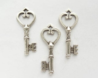 3 Antique Silver Key Charms - 21-46-6