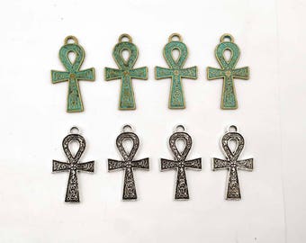 4 Patina Plated Or Antique Silver Ankh Pendant/Charms - 21-top-3