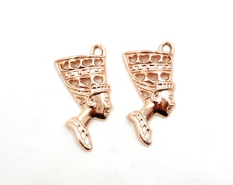 2 Rose Gold Plated Nefertiti Pendant/Charms - 20-C-6B