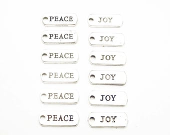 6 breloques mots paix ou joie en argent antique - 23-12
