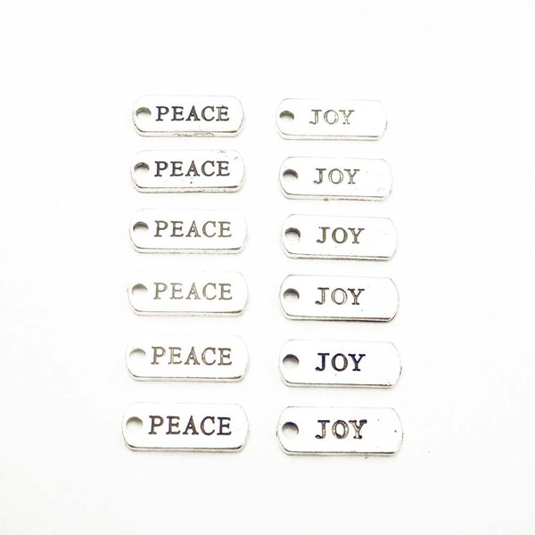 6 Antique Silver Peace Or Joy Word Charms - 23-12