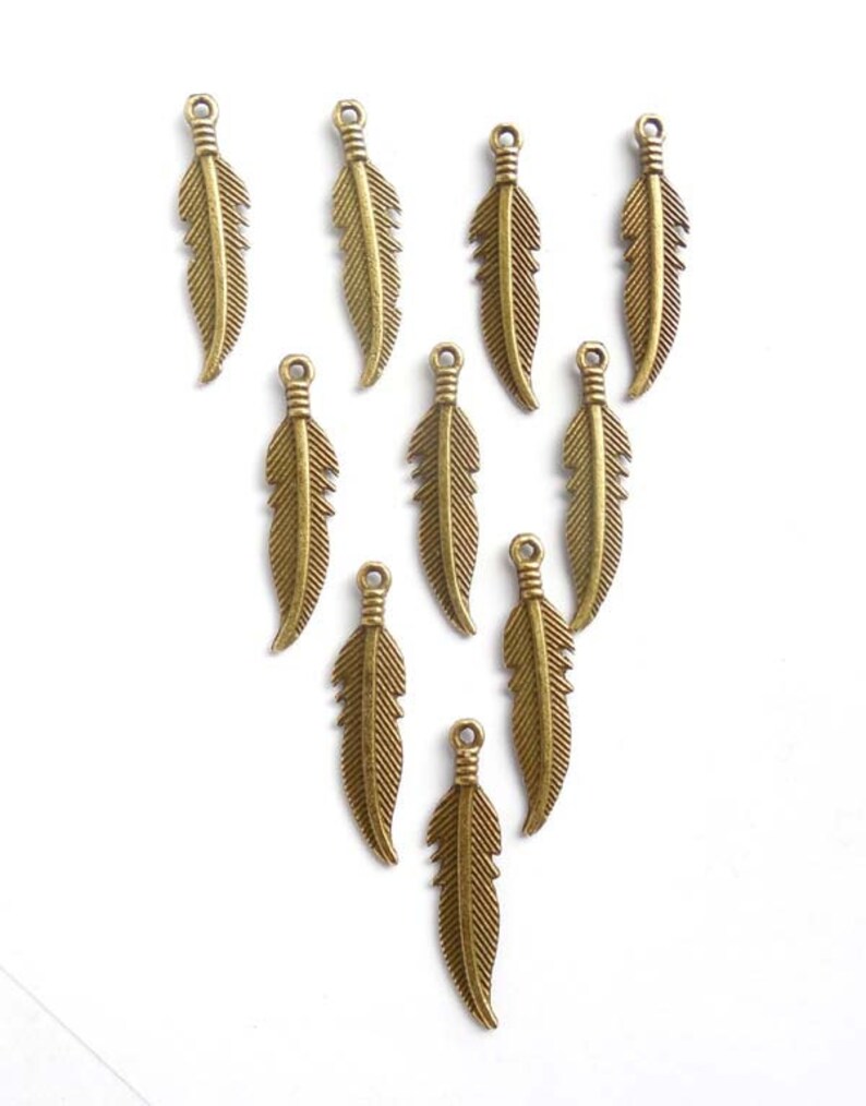 10 Antique Bronze Feather Charms Jewelry Making 2325 Etsy