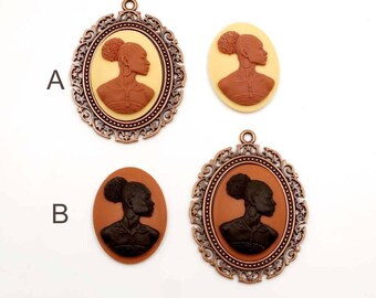 1 African Woman Cameo Cabochon With Antique Copper Setting - 22-37-18