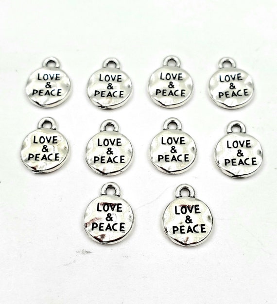 10 Antique Silver Love and Peace Tag Charms - 20-C-13 - Etsy
