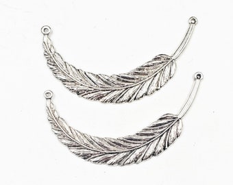 2 Antique Silver Curved Feather Connectors - 23-3-A