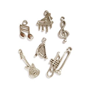 6 Assorted Antique Silver Instrument Charms - 30-21-2
