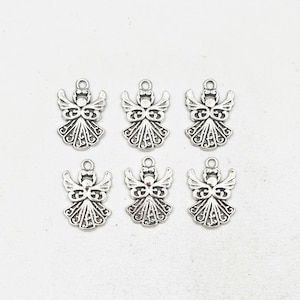 6 Antique Silver Angel Charms - 30-29-3