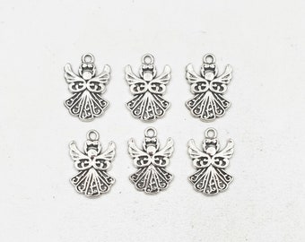 6 Antique Silver Angel Charms - 30-29-3