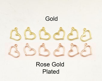 10 Gold Or Rose Gold Plated Open Heart Charms - 20-S-15A