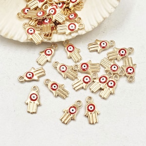 10 Antique Gold Evil Eye Hamsa Hand Charms - 22-37-5