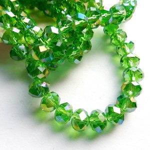 50 Green Faceted Rondelle Electroplated Glass Beads - 26-50