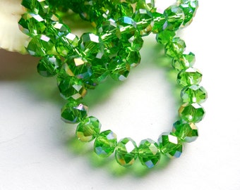 50 Green Faceted Rondelle Electroplated Glass Beads - 26-50