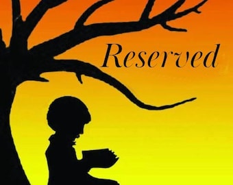 May include: A digital illustration featuring a black silhouette of a person sitting under a bare tree, holding an open book. The background is a gradient of yellow to orange. The word Reserved is written in black script font above the person.