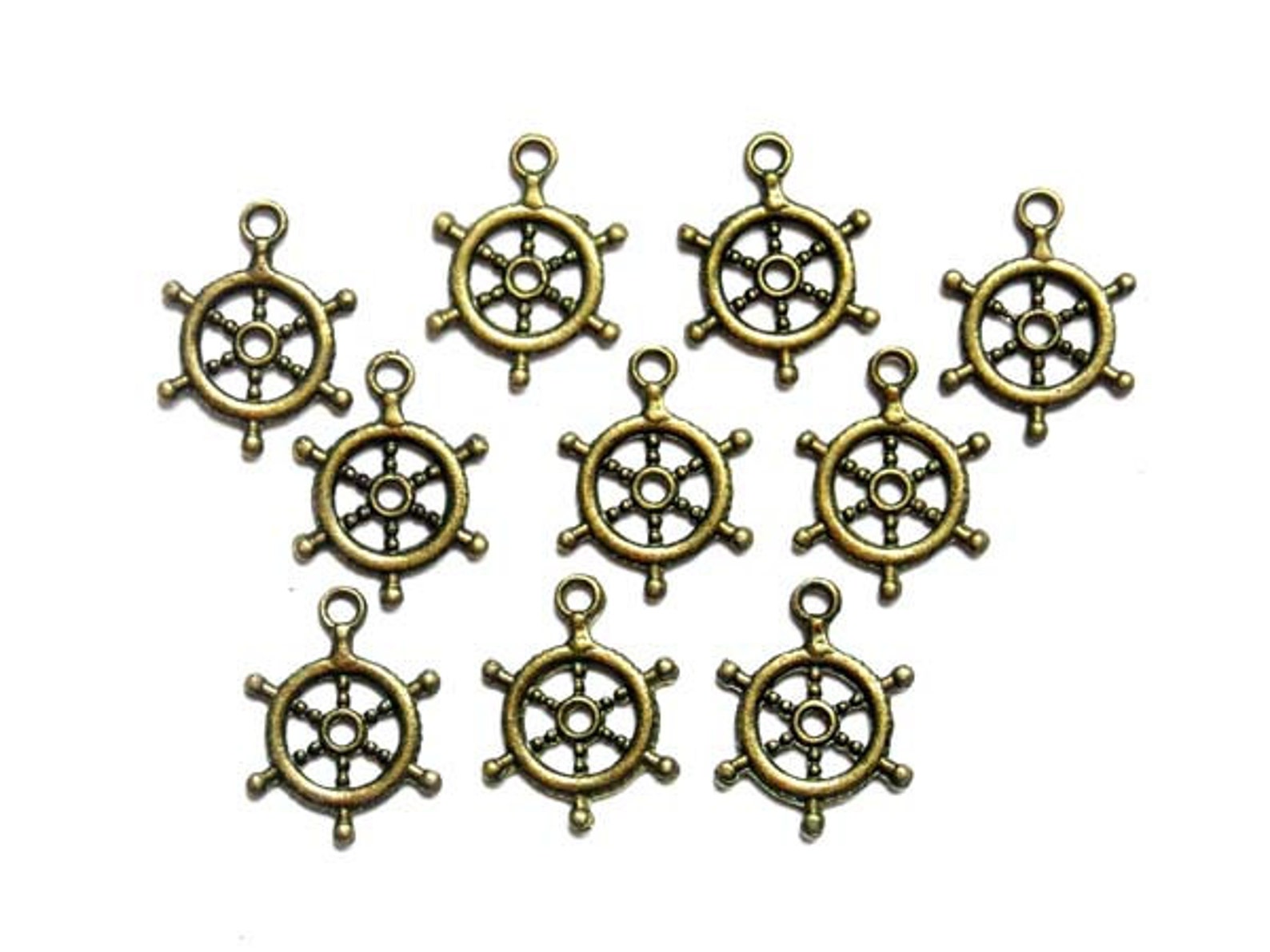 10 Antique Bronze Nautical Ship Wheel Charms 21642 Etsy