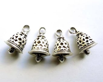 4 Antique Silver Bell Charms - 20-A-27