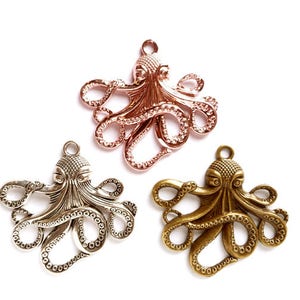 1 ciondolo a forma di polpo in bronzo antico/argento antico o placcato oro rosa, 20A-8