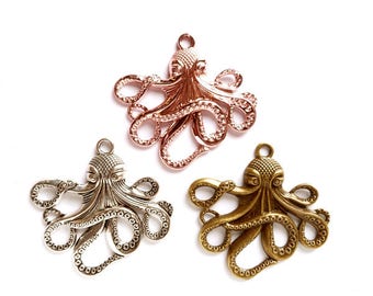 1 Antique Bronze/Antique Silver Or Rose Gold Plated Octopus Pendant/Charm - 20A-8