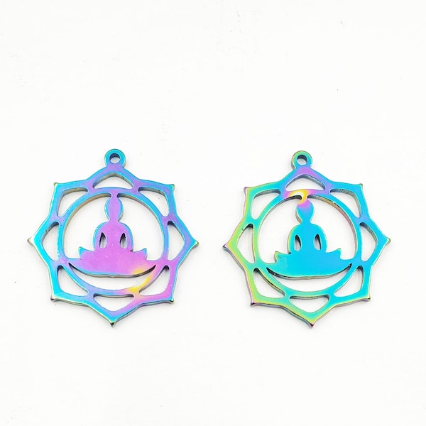 2 Stainless Steel Electroplated  Buddha Lotus Flower Pendant/Charms - 27-4-5