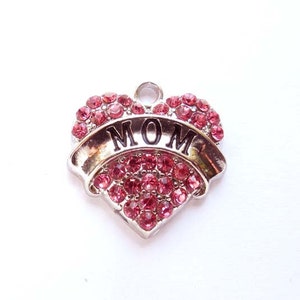 1 Antique Silver Mother's Day Heart Charms With Pink Or Clear Rhinestones 27-14 image 5