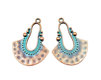2 Patina/Antique Copper Ethnic Earring Component/Charms - 30-33-20