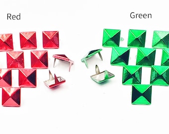 20 Red Or Green Metallic Pyramid Studs - 12mm - 10-1-A