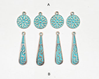 4 Patina Plated Drop Charms - 27-6-4