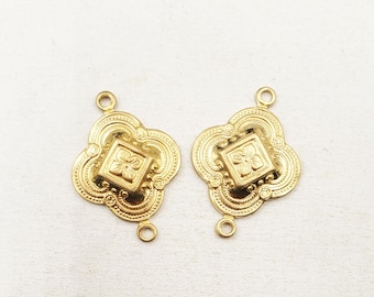 2 Moroccan Style Raw Brass Connectors - 1-12-A