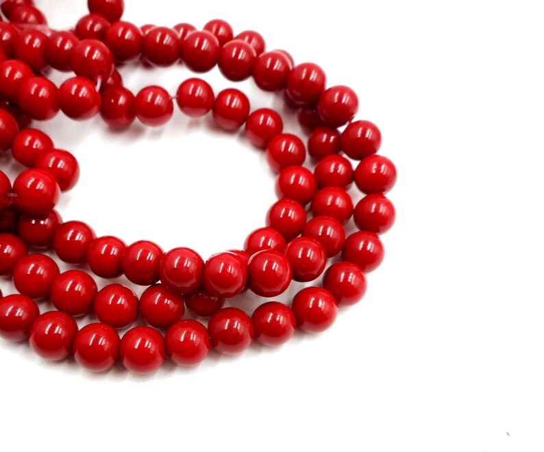 50 Red Glass Beads 2640 Etsy