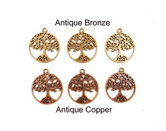 6 Antique Bronze Or Antique Copper Tree Of Life Charms - 21-TOP-6