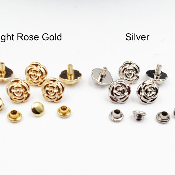 10 Sets Light Rose Gold Or Silver Rose Rivet Studs - 23-7