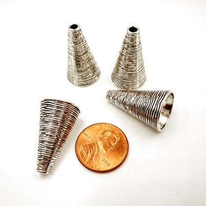 4 Antique Silver Cone Bead/Tassel Caps 32-13-A image 3