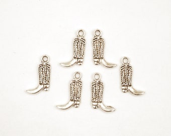 6 Antike Silber Cowboy Stiefel Charms - 21-50-10