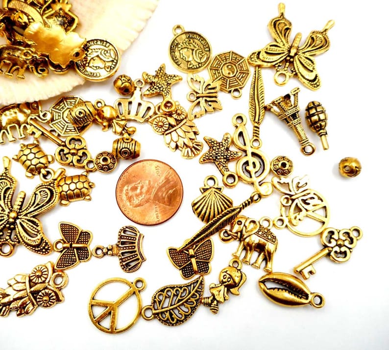 24 Assorted Antique Gold Charms 23-33-20A - Etsy