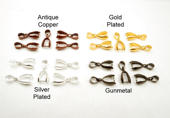10 Antique Copper, Gold Plated, Silver Plated or Gunmetal Pinch Bails- 16-29