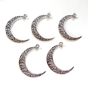 4 Antique Silver Crescent Moon Filigree Charm/Connectors - 4-CMC-4