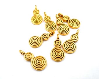 10 Antique Gold Swirl Drop Charms - 27-22-4A