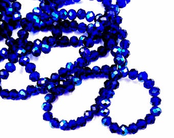 1 Strand Midnight Blue Electroplated Rondelle Glass Beads, 100 Beads - 28-52