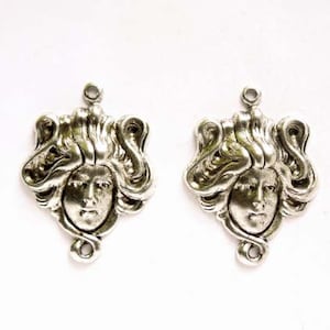 2 Antique Silver Maiden Connectors - 1-73