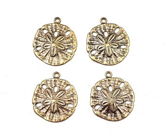 4 Antique Brass Sand Dollar Charms - 21-46-20