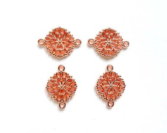4 Rose Gold Plated Filigree Flower Connectors - 4-FL-10A