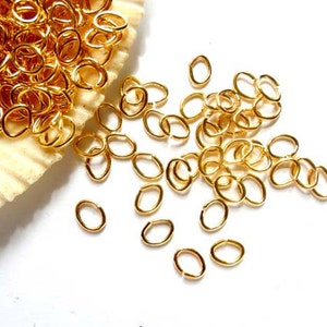 100 Gold Plated Oval Jump Rings 5mm, Open Loop - 8-12