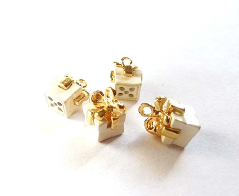 4 White Gift Box Charm/Pendants 216010 Etsy