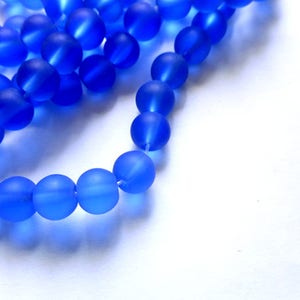 40 Blue Frosted Glass Beads - 31-35