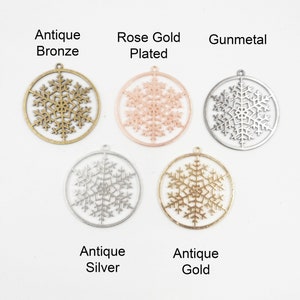 2 Antique Bronze, Rose Gold Plated, Gunmetal, Antique Silver, Or Antique Gold Snowflake Pendant/Charms  - 3-22-A