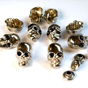10 Or 50 Sets Silver Skull Rivet Studs - 29-77-C
