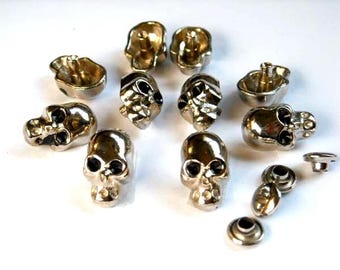 10 Or 50 Sets Silver Skull Rivet Studs - 29-77-C