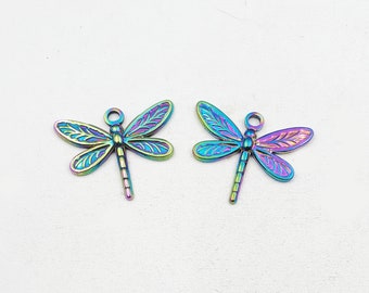 2 Stainless Steel Electroplated Dragonfly Charms - 21-64-6