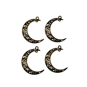 4 Black Crescent Moon Charm/Connectors - 4-CMC-9