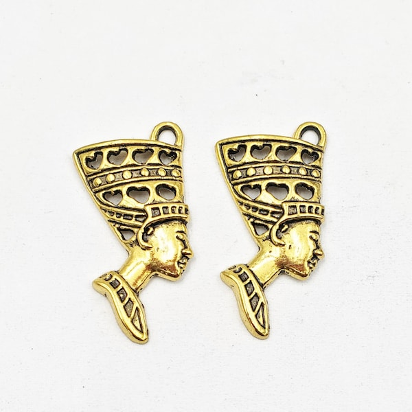 2 Antique Gold Nefertiti Pendant/Charms - 39-75
